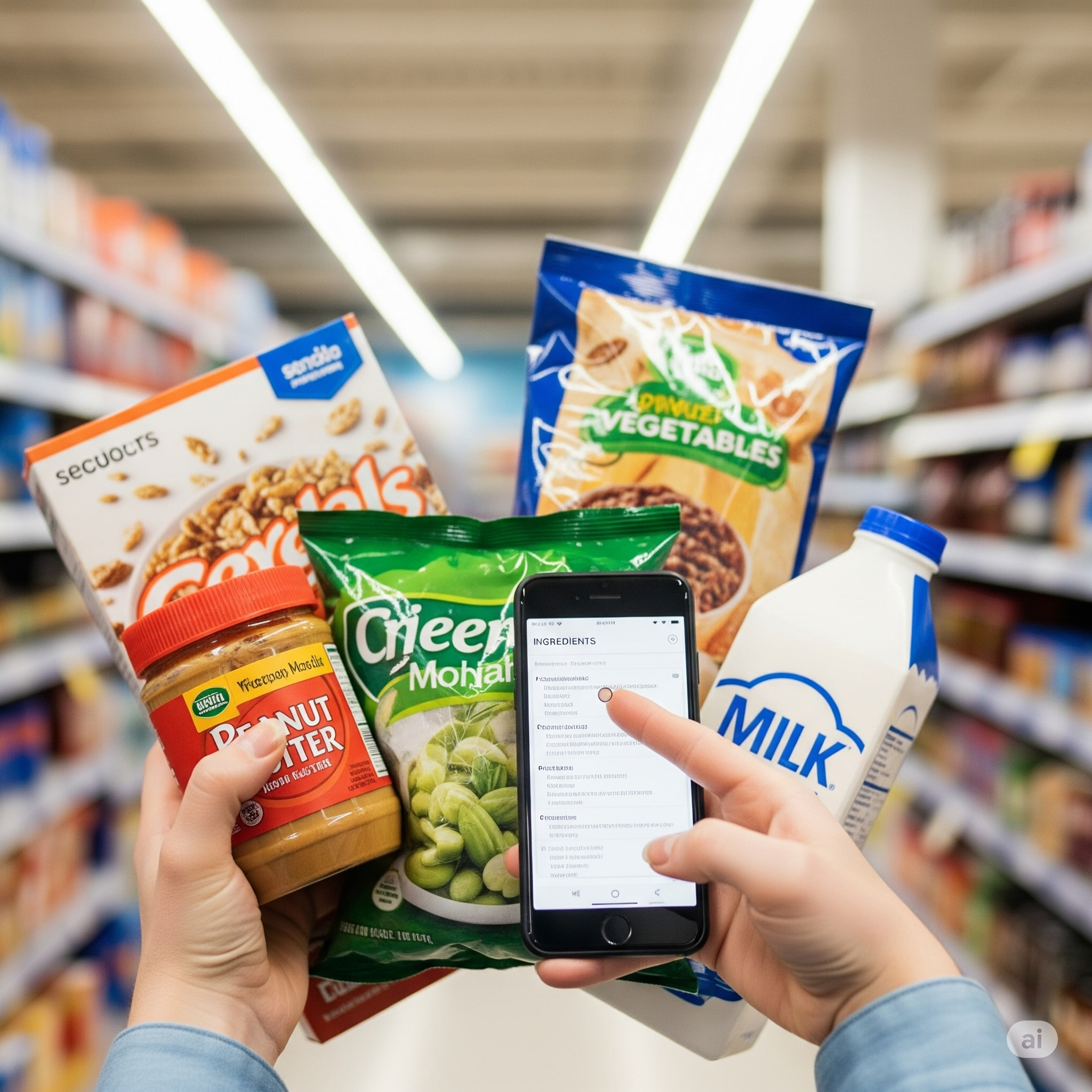Grocery items being inspected for ingredients