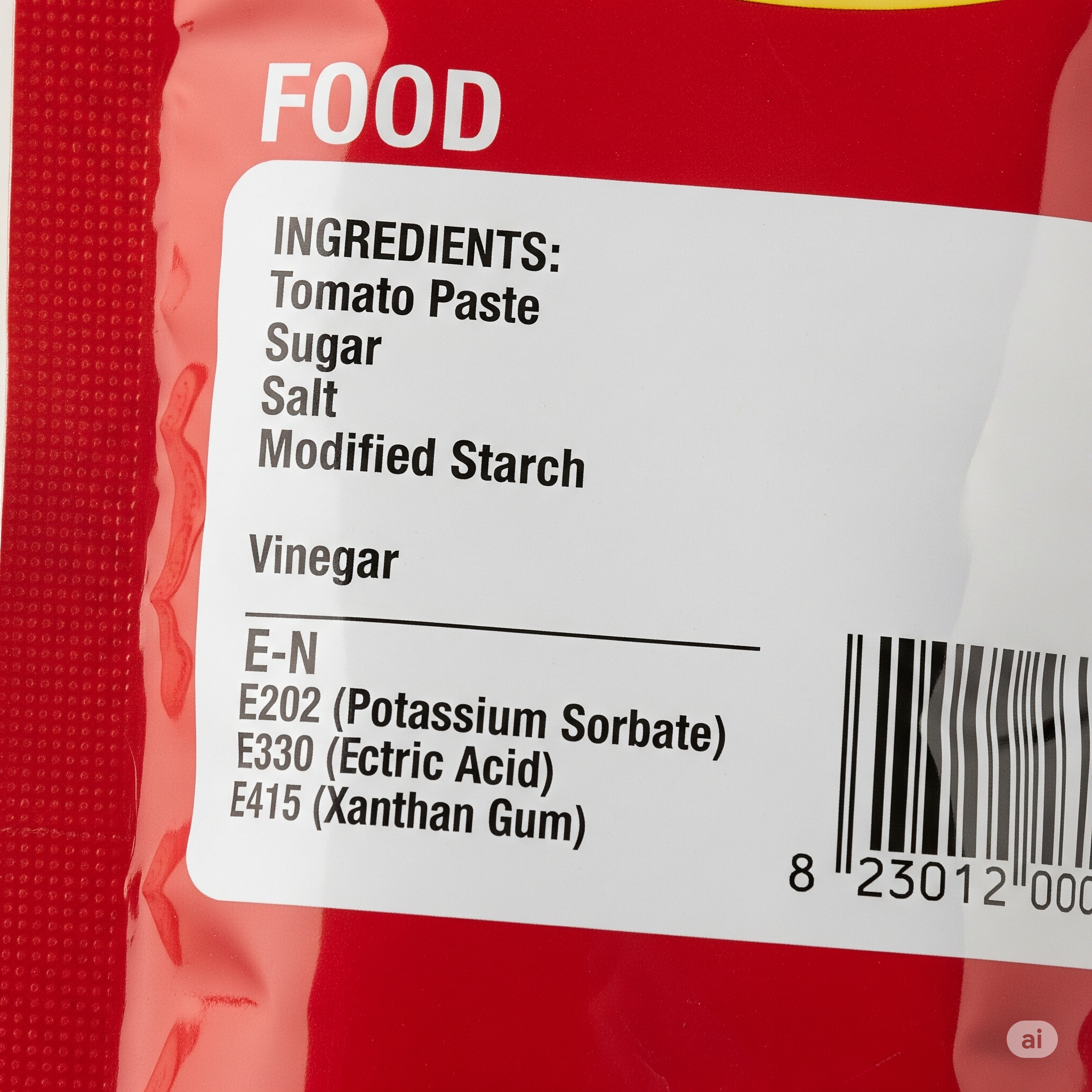 Food label showing ingredients and E-numbers