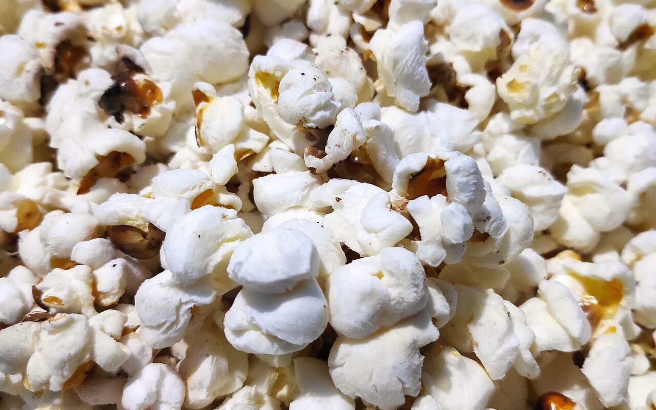 A close-up of freshly popped popcorn