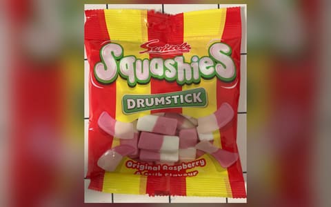 A bag of Swizzels Drumstick Squashies, original raspberry and milk flavour