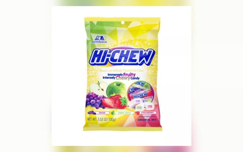 A 100 g bag of Hi-Chew Original Mix fruit chews: grape, green apple and strawberry