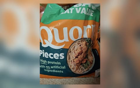 A bag of Quorn Pieces, the meat-free mycoprotein chunks