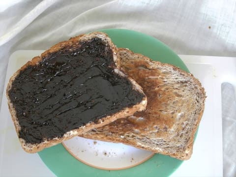 Toast with dark yeast-extract spread (product-neutral)