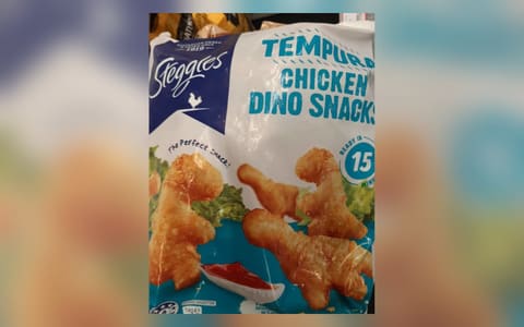 A 1kg bag of Steggles Tempura Chicken Dino Snacks