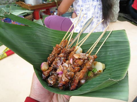 Grilled meat satay skewers