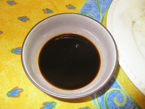 Dark Asian dipping sauce bowl (fish-sauce category)