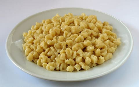 A plate of plain German spaetzle egg noodles