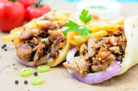 A gyro-style meat wrap