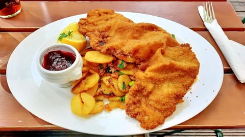 A breaded cutlet schnitzel
