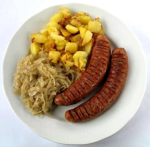 Grilled bratwurst sausages
