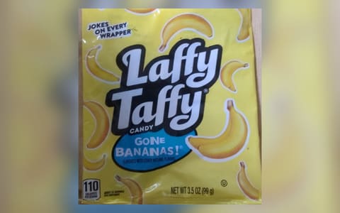A 3.5 oz bag of Laffy Taffy Gone Bananas candy