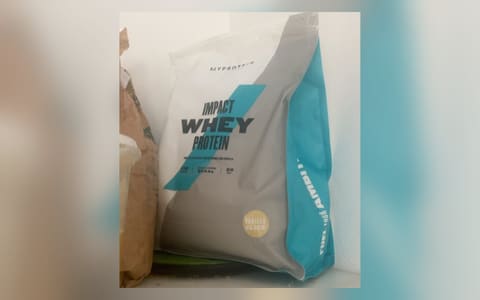A bag of Myprotein Impact Whey Protein, Vanilla Slice flavour
