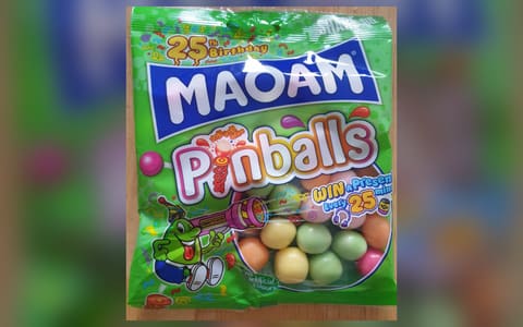 A UK bag of Maoam Pinballs fruit chews