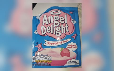 A sachet of Angel Delight strawberry flavour instant dessert