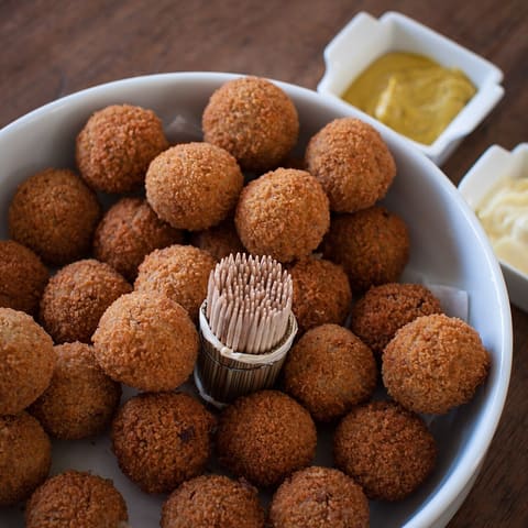 Dutch bitterballen with mustard