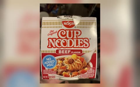 A US cup of Nissin Cup Noodles, beef flavour
