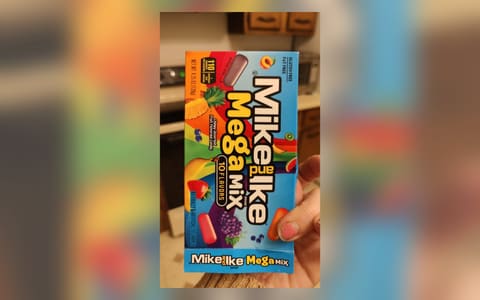 A box of Mike and Ike Mega Mix chewy assorted fruit flavoured sweets