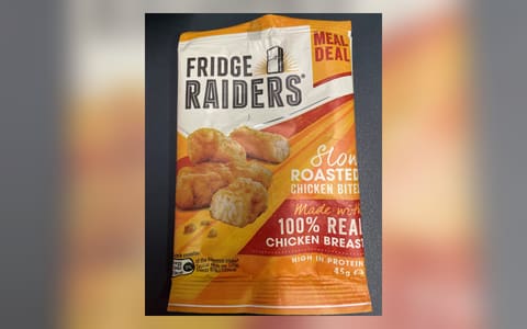A 45 g pack of Fridge Raiders Slow Roasted Chicken Bites