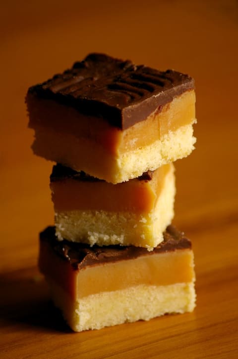 Product-neutral caramel shortbread with chocolate (Twix-style category)