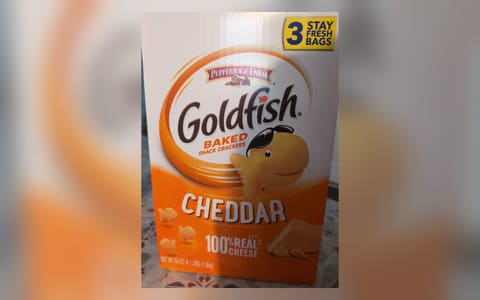 A box of Pepperidge Farm Goldfish Cheddar baked snack crackers